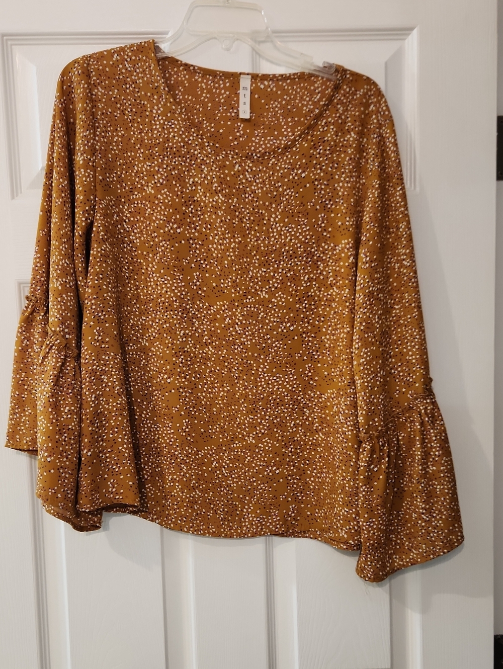 mts Mustard Dot Bell-Sleeve Blouse